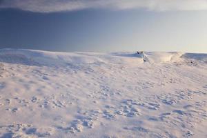 primer plano del campo cubierto de nieve foto