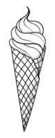 VECTOR CONTOUR DRAWING OF ICE CREAM WITH A WAFFLE CONE ON A WHITE BACKGROUND