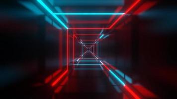 Abstract red blue light sci-fi tunnel seamless loop, 4k 3d animation background video
