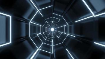 túnel de ficção científica preto abstrato e loop sem costura de luz branca, fundo de animação 3d 4k video