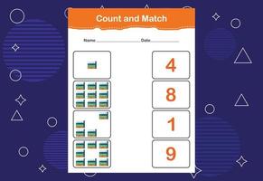 Count and Match worksheet for kids. Count and match with the correct number. Matching education game vector