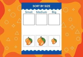 Sort Images By Size With Fruits. Educational Worksheet For Kids vector