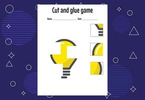Cut and glue game for kids with fruits. Cutting practice for preschoolers. Education page vector