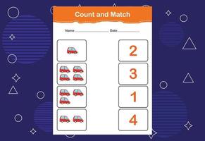 Count and Match worksheet for kids. Count and match with the correct number. Matching education game vector