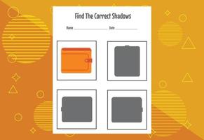 Find the correct shadow. Education developing worksheet. Matching game for kids. vector