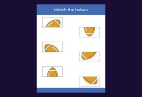 Matching game. Match halves of objects. Educational game for children, printable worksheet vector