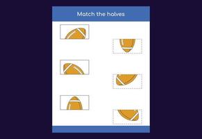 Matching game. Match halves of objects. Educational game for children, printable worksheet vector