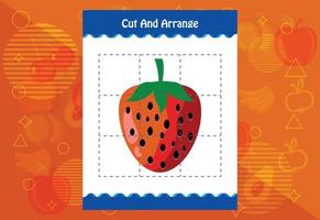 Cut and arrange with a fruit worksheet for kids. Educational game for children vector