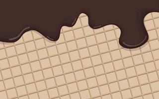 Realistic chocolate ice cream melted on vanilla cone background vector. Chocolate cream is melting on the wafer surface. A template for sweet menu or advertising commercial. vector