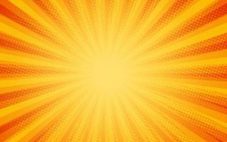 Sun rays Retro vintage style on yellow and orange background, Comic pattern with starburst and halftone. Cartoon retro sunburst effect with dots. Rays. Summer Banner Vector illustration