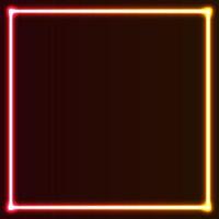 Realistic gradient neon square frame. Pink and orange colored blank template isolated on background. Geometric glow outline shape or laser glowing lines. Vector shining object.