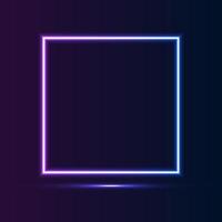 Realistic gradient neon square frame. Pink and blue colored blank template isolated on background. Geometric glow outline shape or laser glowing lines. Vector shining object.