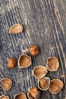 split hazelnuts on the table photo