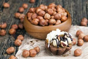 chocolate cake with nougat and roasted hazelnuts photo