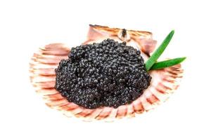 Black caviar on white background photo