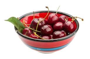 Gean - cherry in a bowl on white background photo