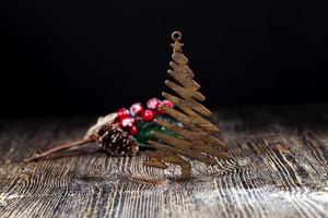 wooden Christmas tree and other New Year's toys for the holiday photo