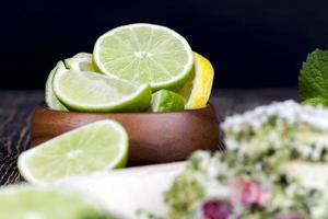 green cake with cream and lime photo