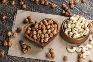 dried cashew nuts on a wooden table photo