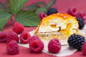 one orange cake with creamy white filling photo