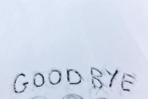 snow with the written word goodbye photo