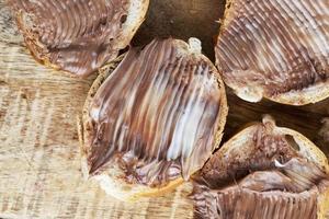 natural cocoa chocolate paste during Breakfast with baguette photo