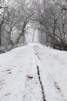 el camino está cubierto de nieve en la temporada de invierno foto