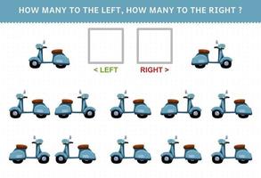 juego educativo para niños de contar la imagen izquierda y derecha con un lindo motor de scooter de dibujos animados vector