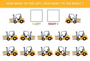 Education game for children of counting left and right picture with cute cartoon forklift vector