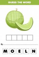 juego educativo para niños adivina la palabra letras practicando lindo melón de frutas vector