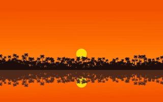 ilustración de paisaje de puesta de sol tropical vector