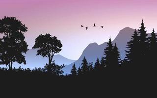 Nature landscape with foggy pine forest silhouette vector