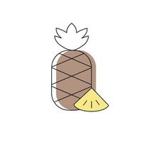 Minimal stylish icon with a oneline pineapple and a slice vector