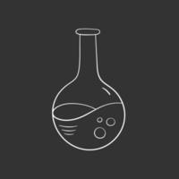 Flask icon in doodle style, vector illustration. Chemistry laboratory tube for study and experiment, hand drawn symbol for print and design. Isolated element in cartoon style on black background