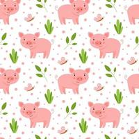 Cute seamless pattern with funny little pigs vector