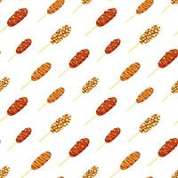 Seamless vector pattern with Asian street food corndogs