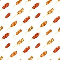 Seamless vector pattern with Asian street food corndogs