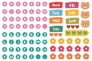 collection of weekly and daily planner sticker, notes, to do list, with lettering and cute icon. template for agenda, check list, stationery vector