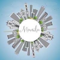 Manila Skyline with Gray Buildings and Blue Sky. vector