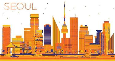 Abstract Seoul Skyline with Color Buildings. vector