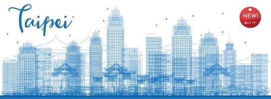 Outline Taipei skyline with blue landmarks. vector