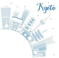 Outline Kyoto Skyline with Blue Landmarks and Copy Space. vector