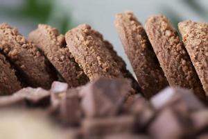 round wheat cookies with cocoa and chocolate photo