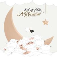 Eid Mubarak celebration of Muslim community festival Eid Al Adha Greeting card with sacrificial a ram,white and black sheep,crescent on cloudy background.Vector illustration Muslim holiday Eid Ul Adha vector