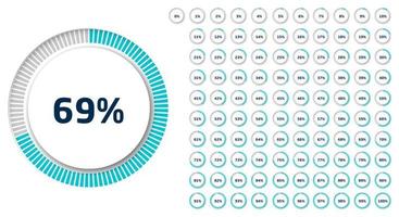 conjunto de diagramas de porcentaje de círculo de 0 a 100 para infografías, diseño plano vector