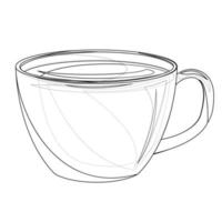 Vector image of a cup filled with hot drink in lines