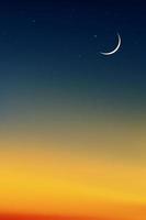 Night Sky with Crescent Moon and Stars Shining, Vertical Dramatic Dark Blue,Purple and Orange Sky, Beautiful view of Dusk Sky and Twilight, Vector Islamic religion for Ramadan month background