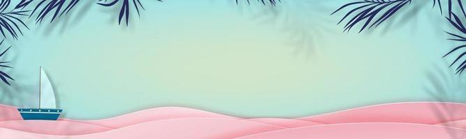 marco y capa de onda rosa en azul marino, ilustración vectorial papel de banner vertical cortado elemento de diseño de verano tropical para la venta o promoción vector