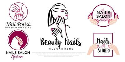 Beauty eyelashes extension beauty women and nail icon set logo design vector