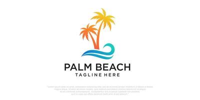 palm tree with beach and island logo design vector